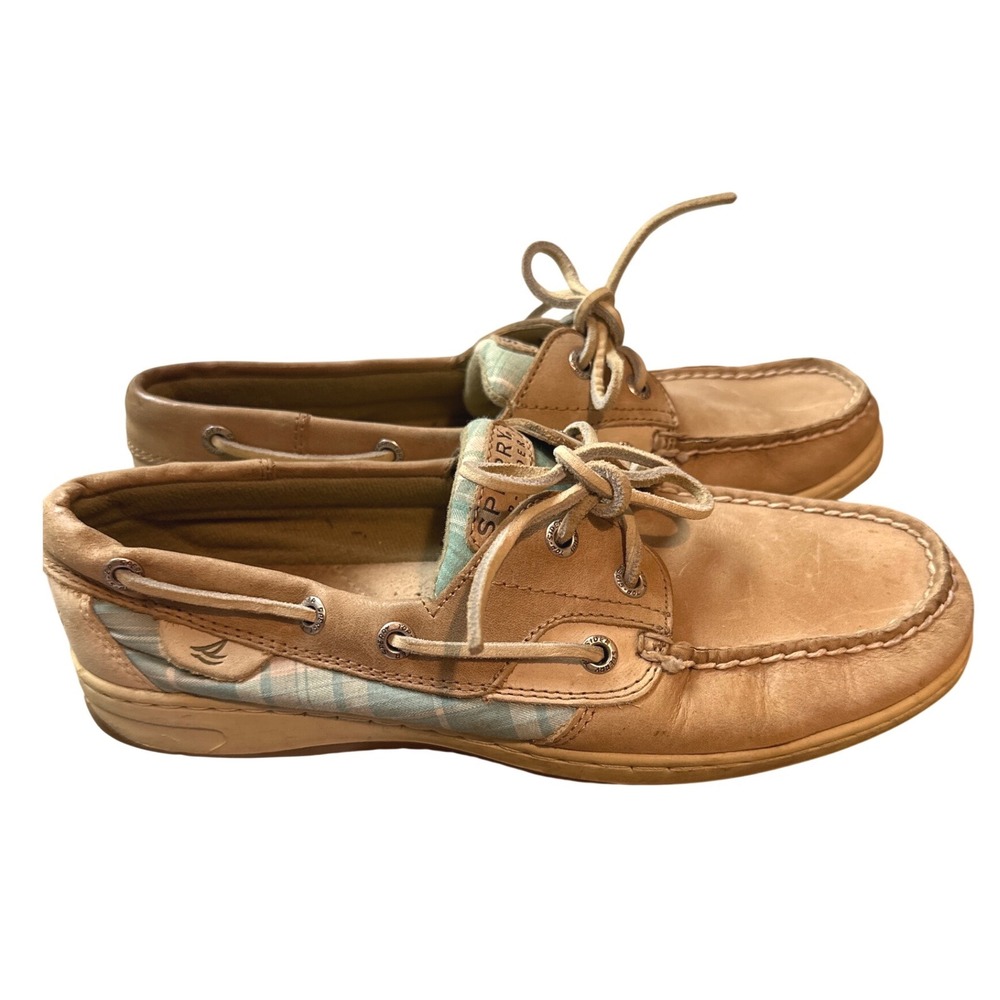 Sperry Top-Sider Authentic Original Leather Boat Shoes Blue Plaid Women's 8.5
